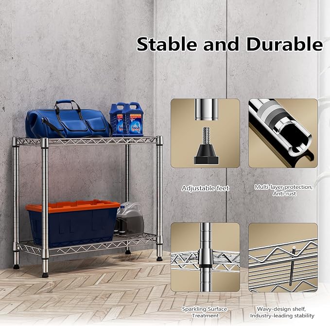 MZG 220 lbs 2 Tier Storage Rack Metal Wire Shelving Unit, Storage Standing - Image 6