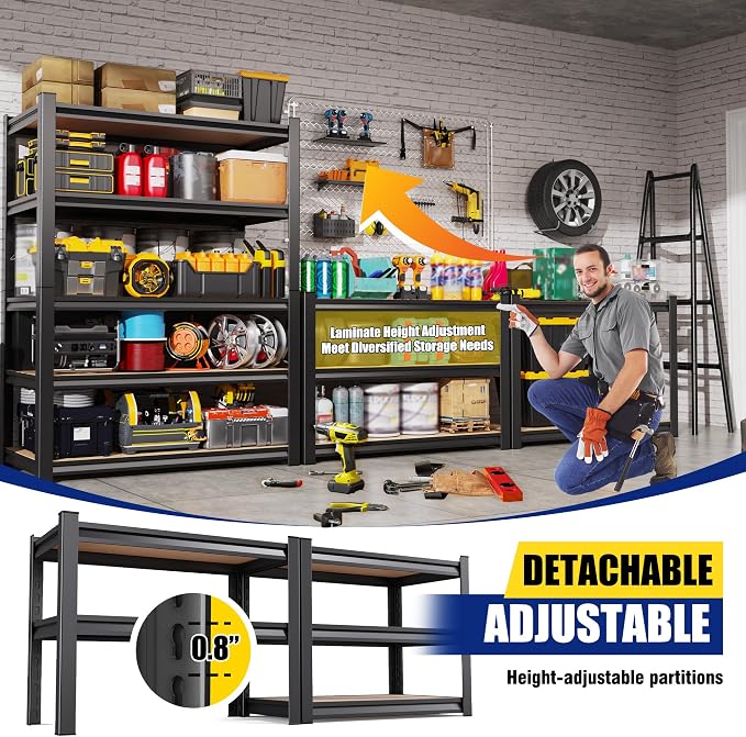 71"H x 28"W x 12"D Garage Shelving Unit, 5-Tier Heavy Duty Metal Storage - Image 4