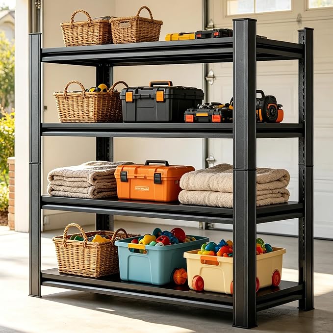 16" D Metal Garage Shelving, 4 Tier Adjustable Steel Storage Racks by Buynow