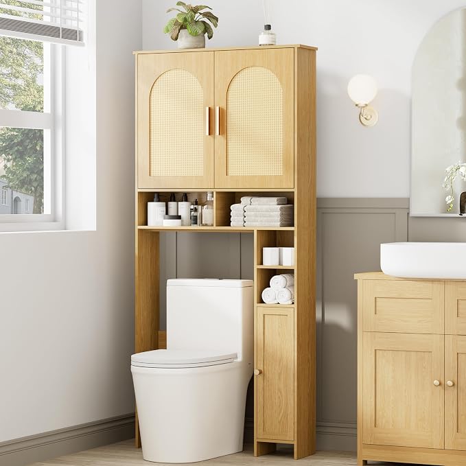 Homhedy Wooden Over The Toilet Storage Cabinet, Natural | Bathroom Organizer by Homhedy