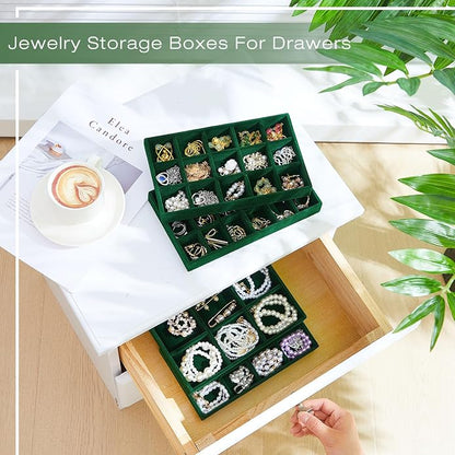 Junkin 12 Pcs Jewelry Tray Velvet Stackable Jewelry Organizer Trays Divided - Image 5