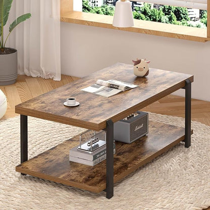 FOLUBAN Modern Coffee Table, Rustic Wood Center Table - Image 7