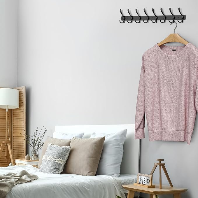 Coat Rack Wall Mount with 8 Tri Hooks, Stainless Steel 24 Inch – Black Matte - Image 4
