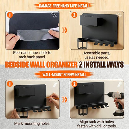 Floating Bedside Wall Shelf, Metal Bedside Wall Organizer - Image 6