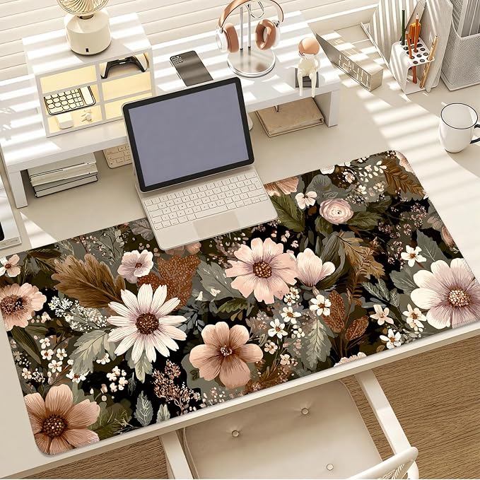Vintage Beige Floral Mouse Pad – Large Extended Desk Mat 35.43 x 15.75 in – - Image 7