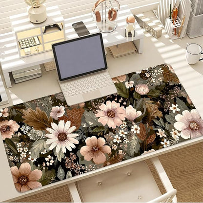 Vintage Beige Floral Mouse Pad – Large Extended Desk Mat 35.43 x 15.75 in – - Image 7