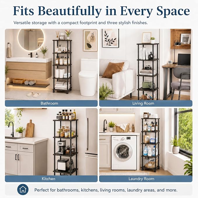 5-Tier 50.4" Tall Black Bathroom Shelving Unit - Image 7