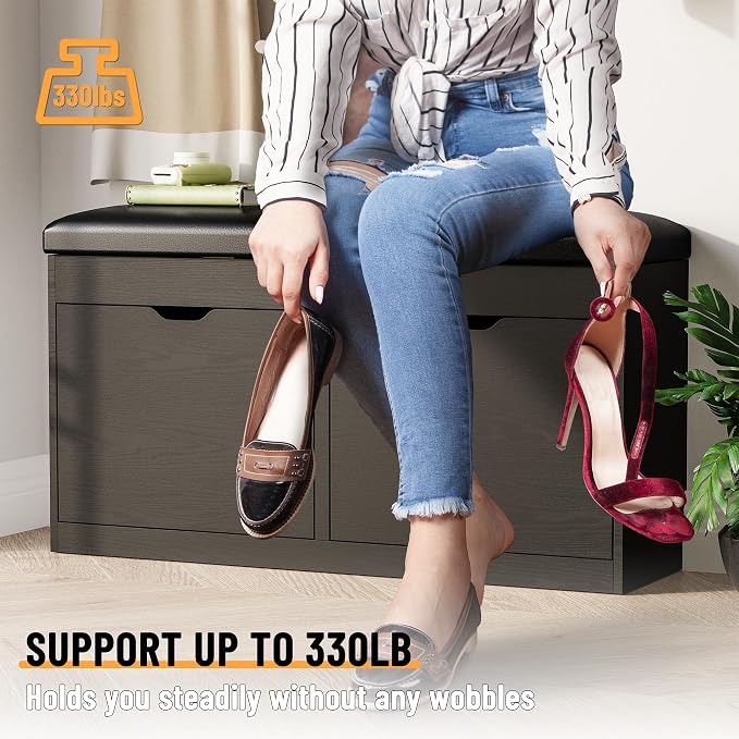 40" Shoe Storage Bench with Flip Drawers Padded Seat Cushion, Shoe Cabinet with - Image 4