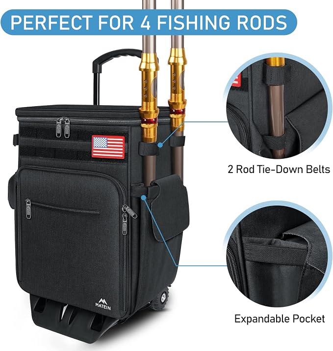 MATEIN Rolling Tackle Box with Cooler, Large Fishing Bag with Wheels - Image 4
