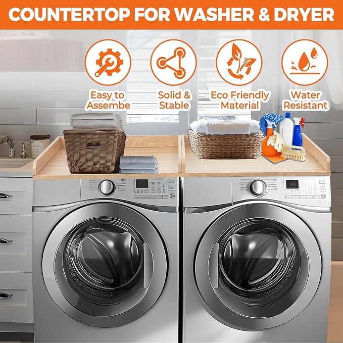 Washer Dryer Countertop, Wooden Laundry Countertop Set of 2 Dryer Storage Shelf - Image 8