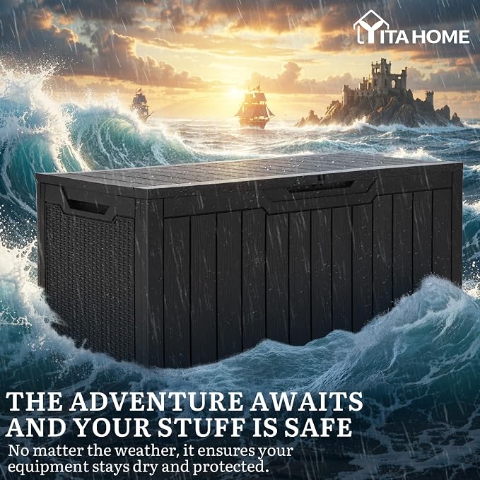 YITAHOME 100 Gallon Outdoor Storage Box, Large Water Resistant Resin Deck Box - Image 4