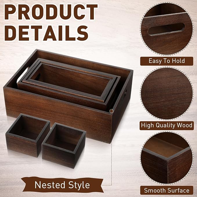 Set of 6 Wood Storage Boxes - Image 4