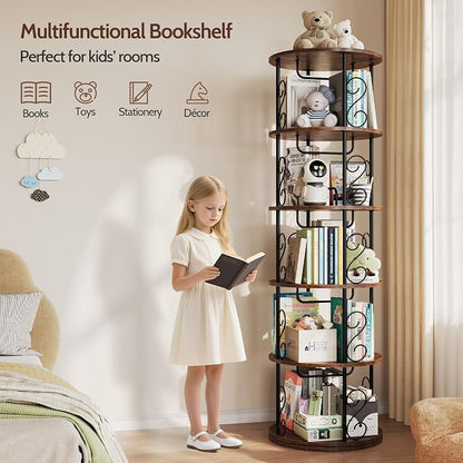 5 Tier Rotating Bookshelf, 360 ° Display Corner Book Shelf, Stackable Spinning - Image 6