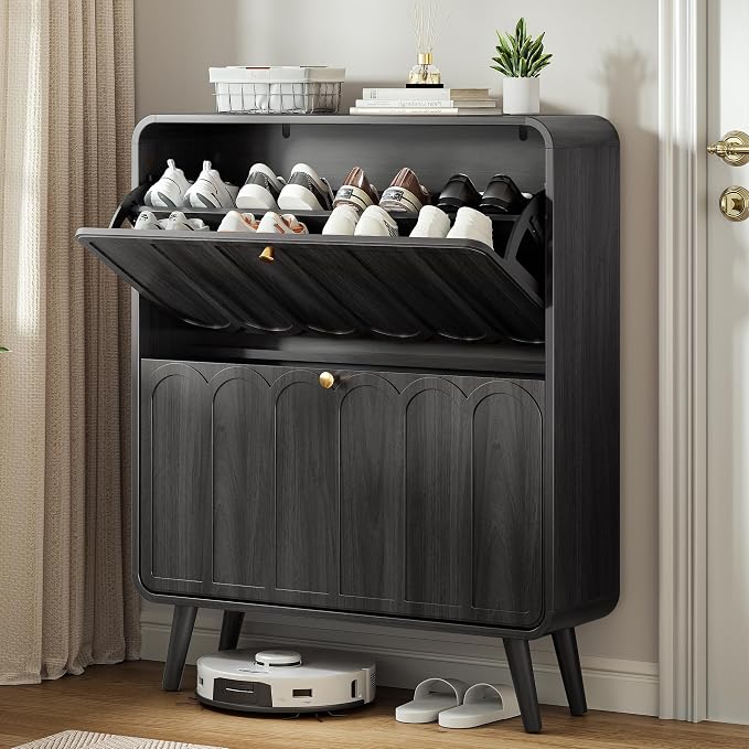 Decofy Shoe Cabinet with 2 Flip Drawers, Expanded Panel by Decofy