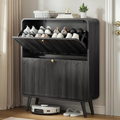 Decofy Shoe Cabinet with 2 Flip Drawers, Expanded Panel by Decofy