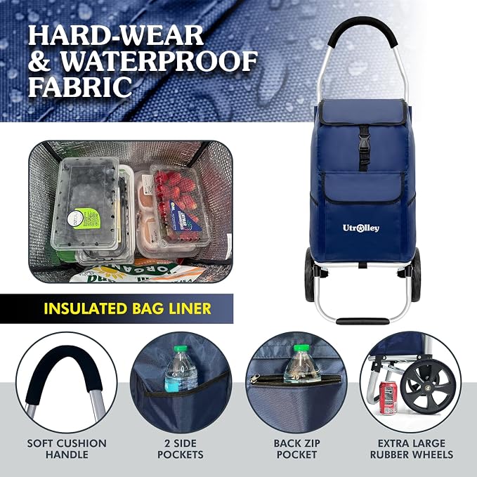 Ultra-Lightweight Blue Foldable Shopping Cart - Image 3