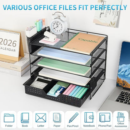 LEKETREE Desk Organizer and Accessories, 5-Tier Paper Letter Tray Organizer - Image 4