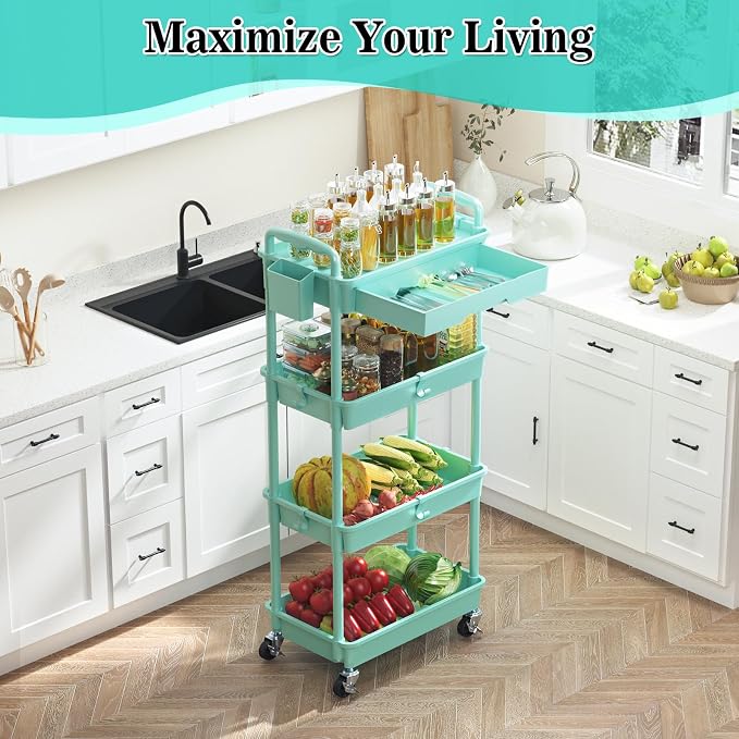 SUNALLY 4 Tier Rolling Utility Cart - Image 6