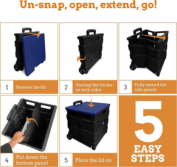 Collapsible Ultra-Slim Pack-N-Roll, 2 Wheel Utility Cart w/Lid Used as Seat up - Image 6