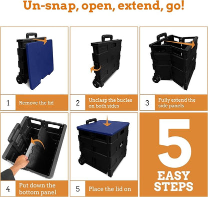 Collapsible Ultra-Slim Pack-N-Roll, 2 Wheel Utility Cart w/Lid Used as Seat up - Image 6