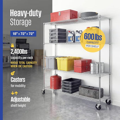 SafeRacks NSF 4-Tier Heavy Duty Steel Wire Rack w/Wheels - Image 4