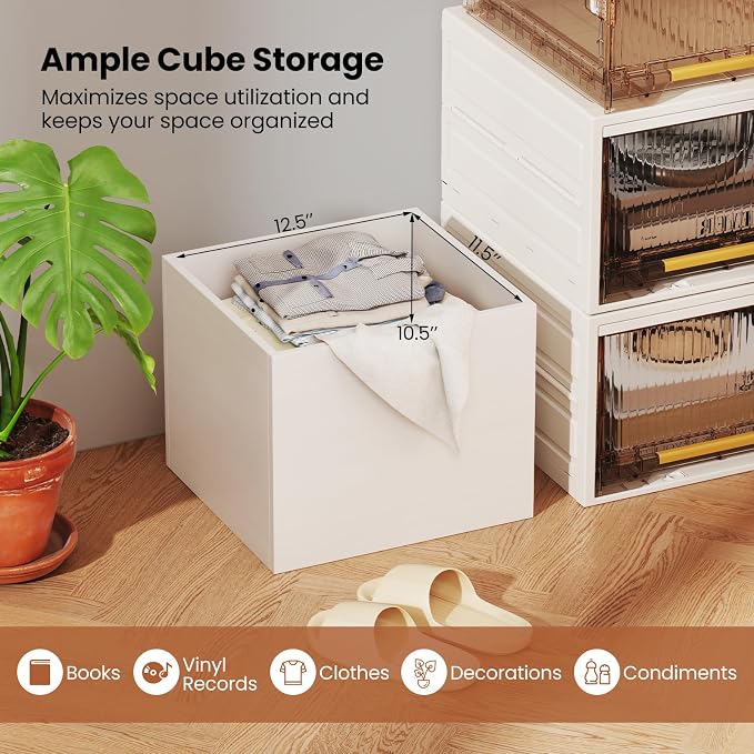 Giantex 2-Cube Bookcase, Stackable White Cube Storage Organizer w/Open Bookshelf - Image 8