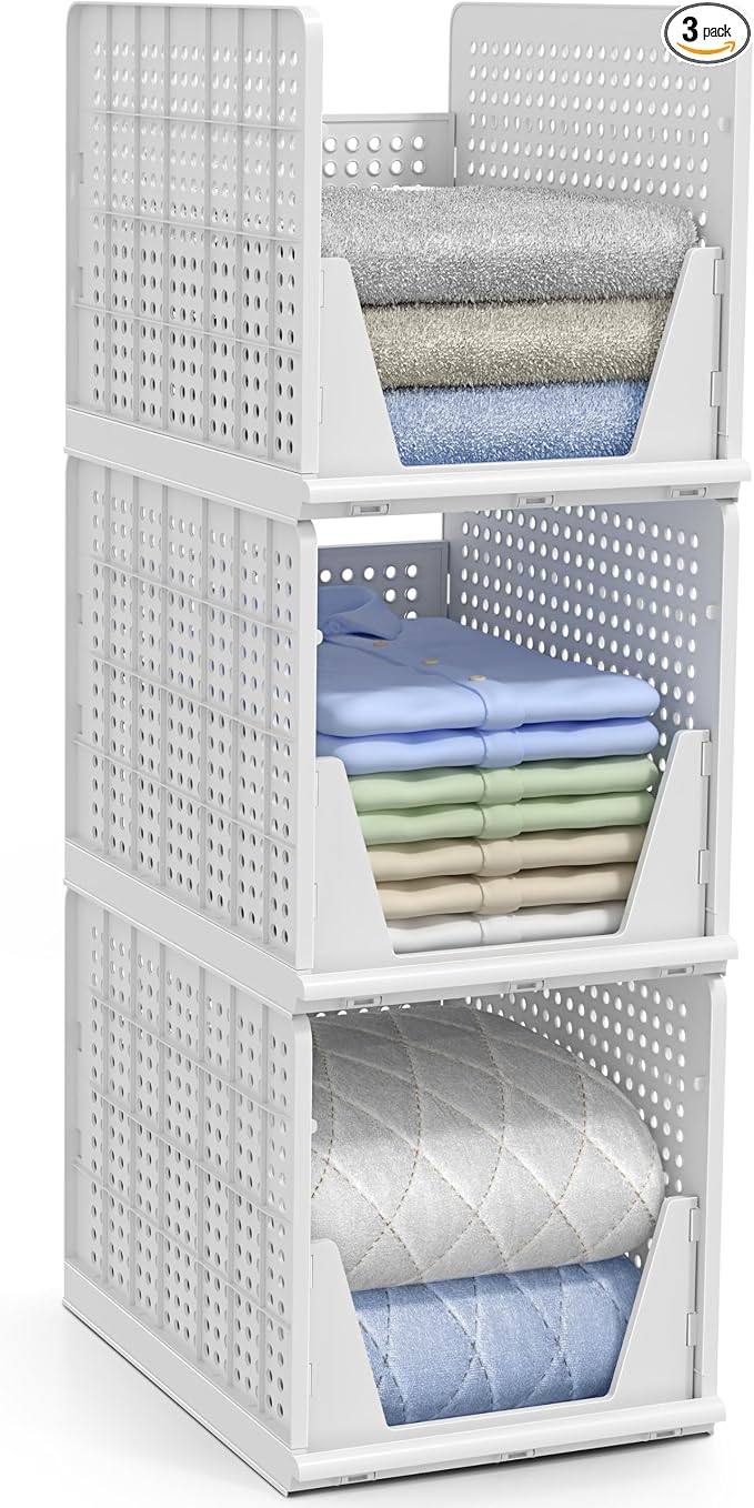 Sorbus Stackable Shelf Organizer Baskets – Plastic Closet Organizer by Sorbus