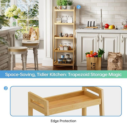 SMIBUY Bamboo Ladder Bookcase, Bathroom Storage Rack Organizer, 4 Tier and 5 - Image 8