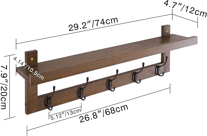 SMIBUY Coat Hooks with Shelf Wall-Mounted, 29.2 Inch Entryway Coat Rack - Image 5