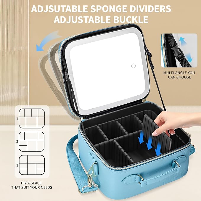 Travel Makeup Bag with LED Mirror, Cosmetic Train Case with Lighted Mirror - Image 6