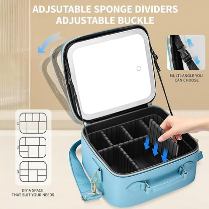 Travel Makeup Bag with LED Mirror, Cosmetic Train Case with Lighted Mirror - Image 6