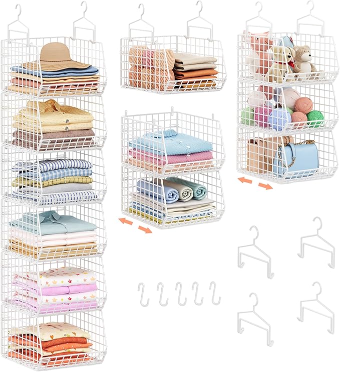 6 Tier Extended Depth Hanging Closet Organizer, Closet Storage Hanging Shelves by X-cosrack