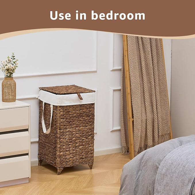 Laundry Hamper with Lid and Removable Liner Bag, Handwoven Natural Hyacinth - Image 5