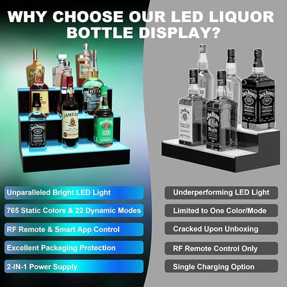 MESAlLUP 20 Inch 2 Tier Lighted Liquor Bottle Display Shelf, LED Bar Shelves - Image 5