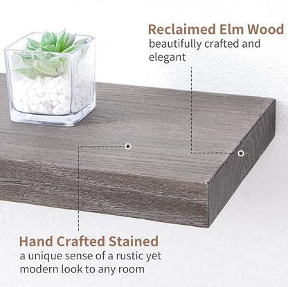 Axeman Floating Shelves for Wall, Rustic Elm Wood 56'' W x 8" D Wall Shelf - Image 4