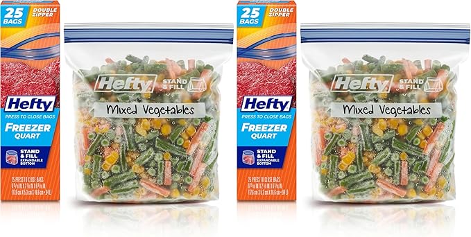 Hefty Press to Close Plastic Freezer Bags, Quart Size by Hefty