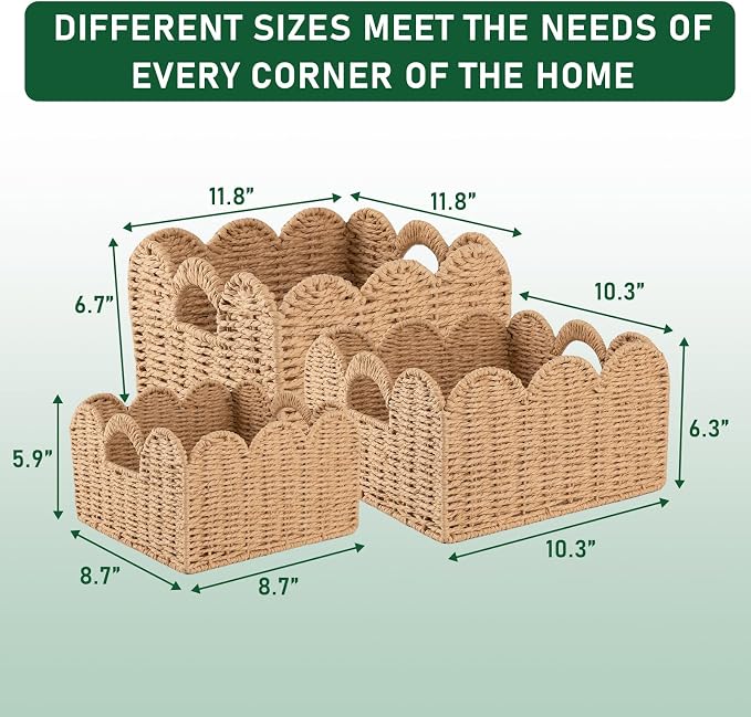 OIAHOMY Scalloped Wicker Baskets, Hand-woven Storage Baskets - Image 3