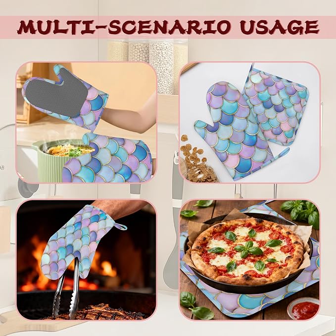 Pink Mermaid Scales Heat-Resistant Silicone Oven Mitts and Pot Holders - Image 6