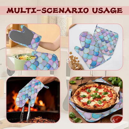 Pink Mermaid Scales Heat-Resistant Silicone Oven Mitts and Pot Holders - Image 6