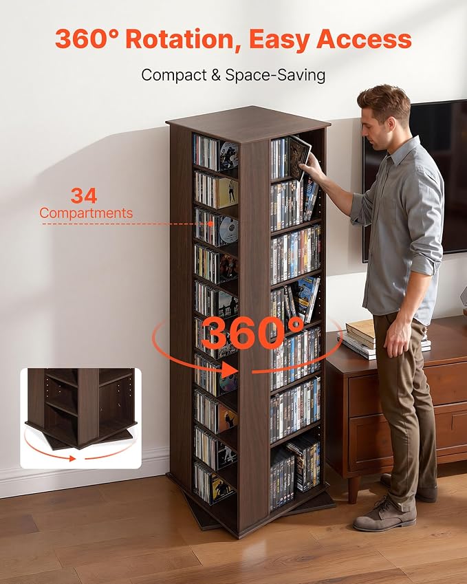 VEVOR Media Storage Cabinet, CD Rack Tower, 34 Compartments Rotating Media - Image 4