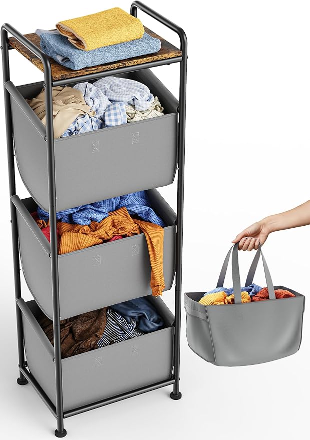 3 Section Laundry Sorter with Removable Bags, 120L Vertical Laundry Hamper with by Unknown