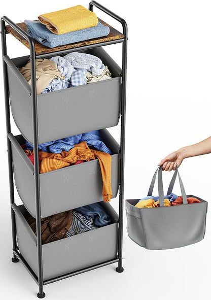 3 Section Laundry Sorter with Removable Bags, 120L Vertical Laundry Hamper with by Unknown