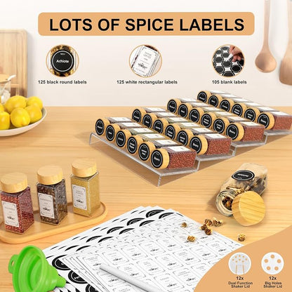 24 Spice Jars with Spice Drawer Organizer, 355 Spice Labels, 2 Pack Expandable - Image 4