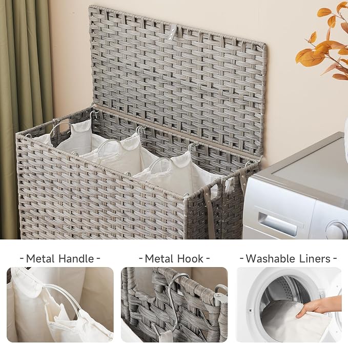 Laundry Hamper with Wheels, 52.8 Gallon Rolling Laundry Basket with Lid - Image 5
