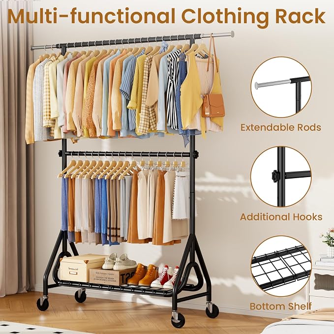 Double Rods Clothing Rack, Heavy Duty Clothes Rack - Image 3