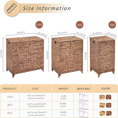 Handwoven Laundry Hamper with Lid, Natural Water Hyacinth Heightened Feet - Image 4