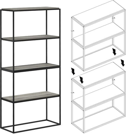 Furinno Moretti Modern Wide Stackable Metal Shelf, French Oak Grey - Image 6