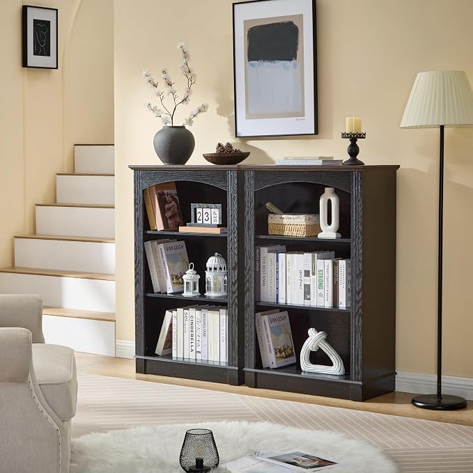 Black Bookshelf, 3 Tier Bookcase and Kids Bookshelf, Small Storage Cabinet - Image 8