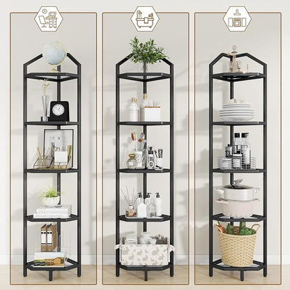 5-Tier Corner Shelf Stand, Bathroom Storage Rack Shelf, Plant Rack, Tempered - Image 5