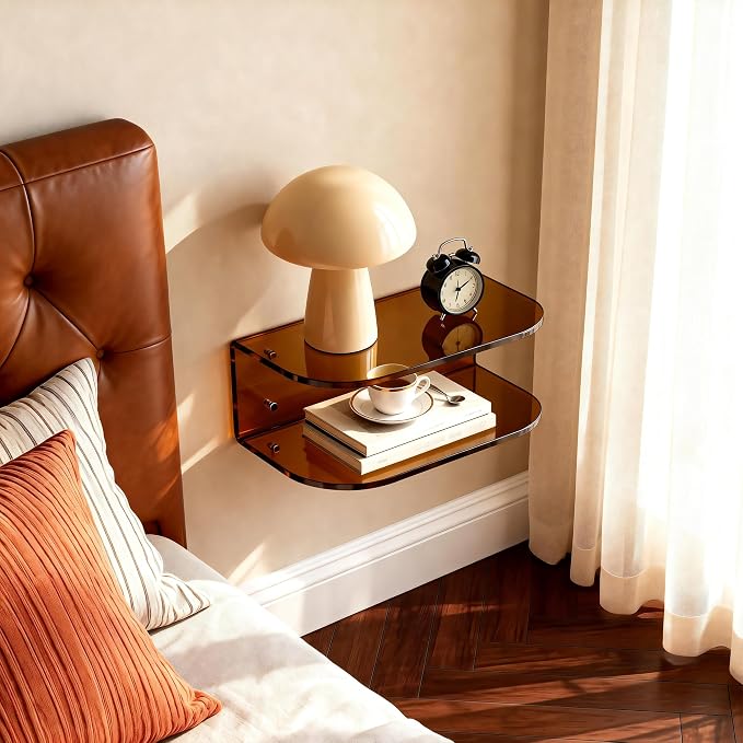 Acrylic Floating Nightstand, Wall Mounted Bedside Table Shelf - Image 4